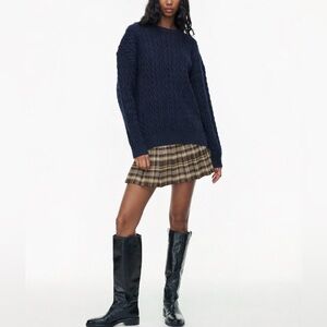 aritzia navy Blue wool blend Cable Knit Sweater